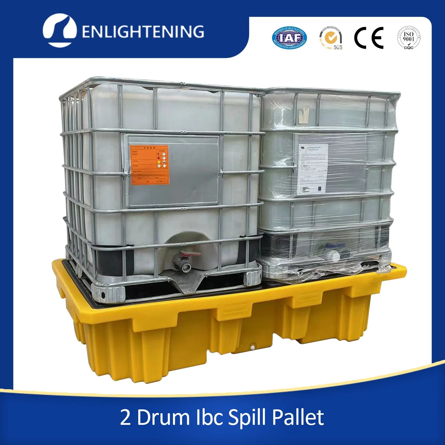 2200X1300X150/500mm High quality/High cost performance  Chemical Industrial Four Way Entry HDPE Plastic 2 Drum Double IBC Bund Spill Pallet