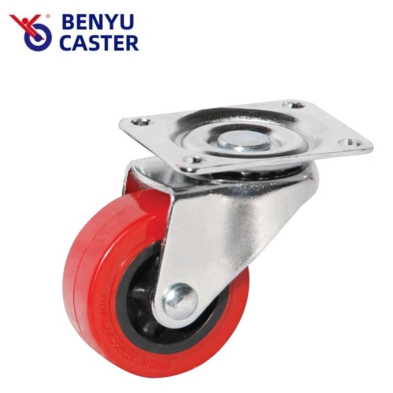 TPU No Bearing Light-Duty Patent Polyurethane Casters in Red with Chromium Plating