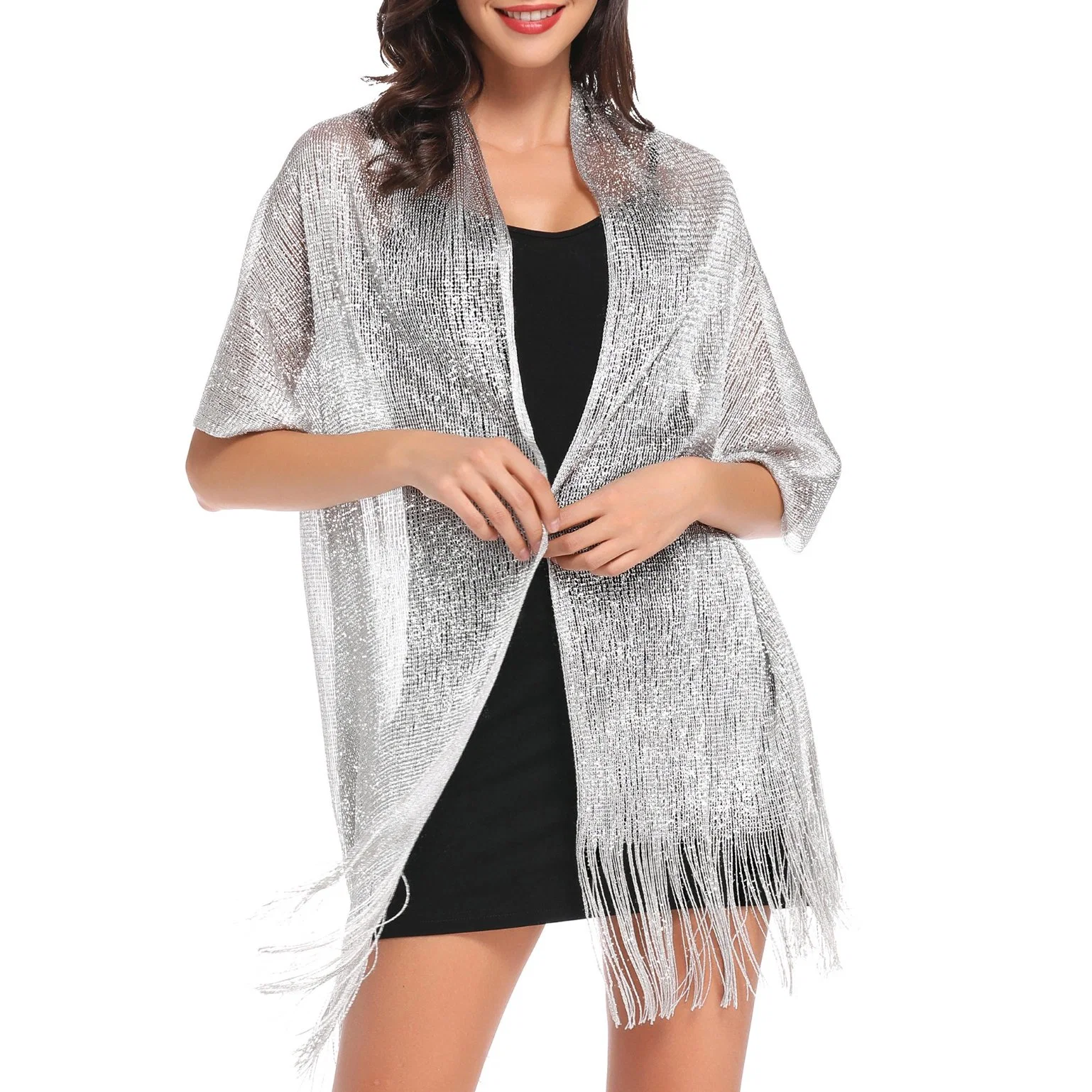 Glittering Sliver Grey Metallic Shawl Scarf and Wraps for Evening Patry Dresses