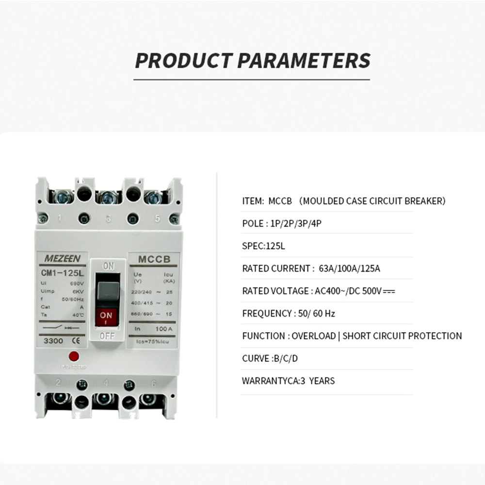 3p 125A AC/DC 400V 35ka Electric MCCB 3p Moulded Case Circuit Breaker