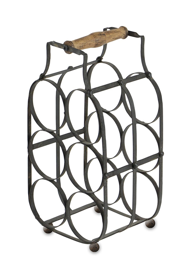 6 Bottle Wine Display Iron Wire with Wooden Handle Storage Rack