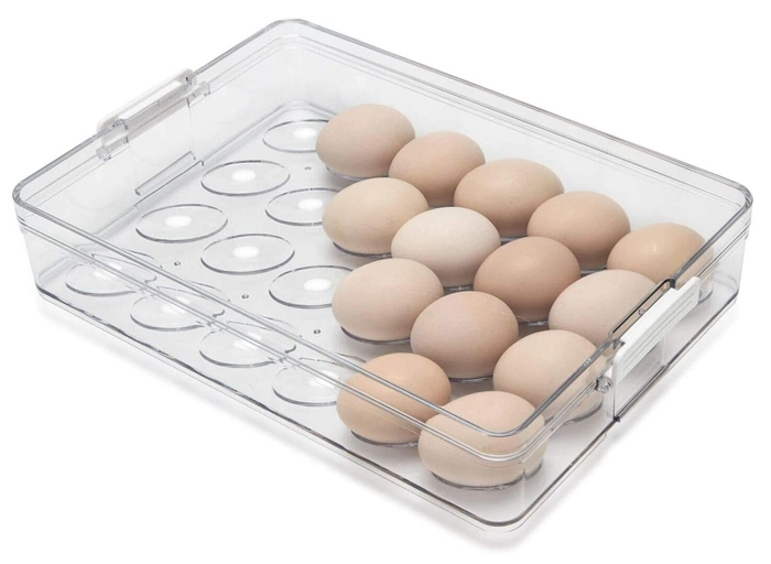 Stackable Plastic Covered Egg Tray Holder Refrigerator Container and Organizer