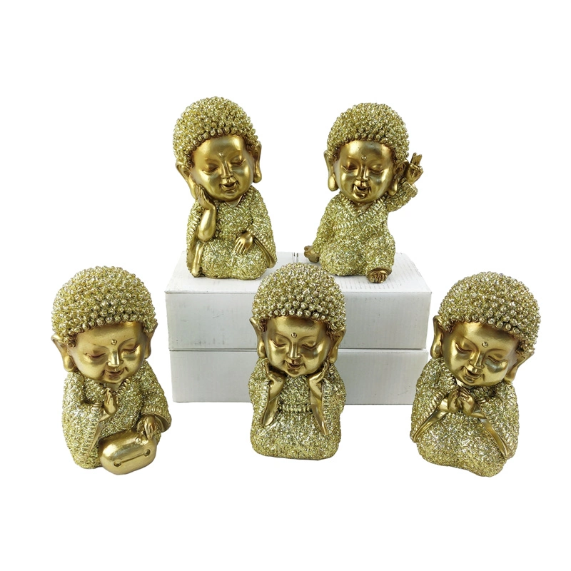 Miniature Maitreya Buddha in Gold Religious Statue Feng Shui Decoration Figurine