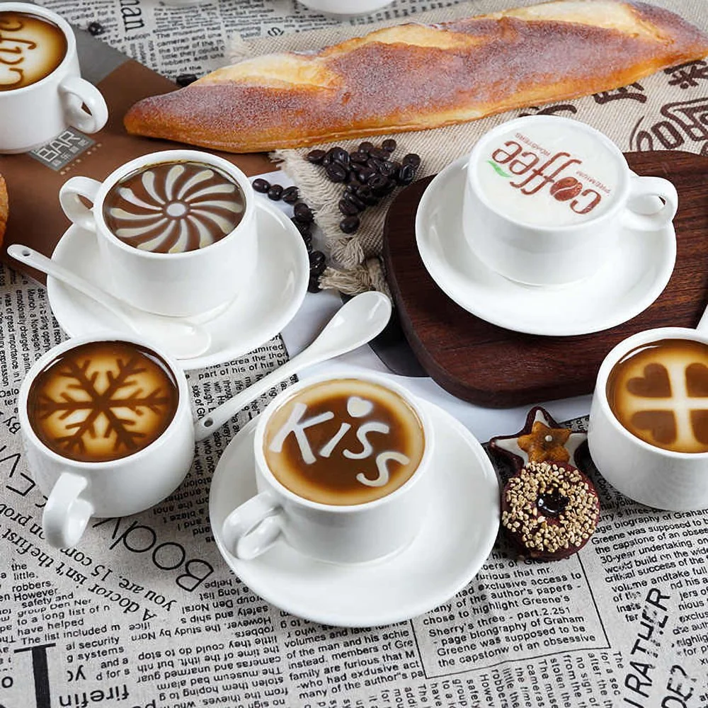 China Big Factory Good Price Stainless Steel Lucky Clover Cake Coffee Cup Pull Flower Template Mold Stencil