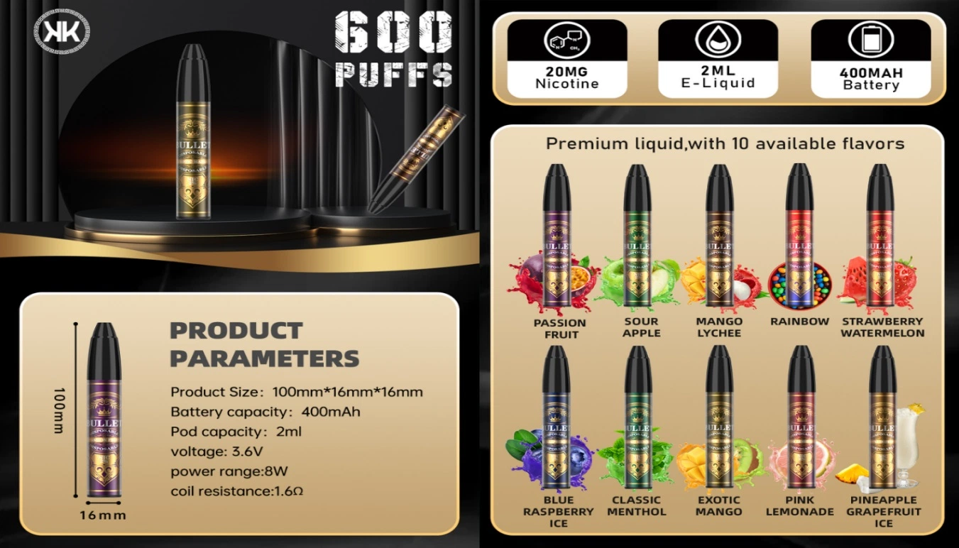 Factory Direct Kk 600 Puffs Disposable/Chargeable Pod Device 500mAh 2.4ml Mini Portable Vaporizer Vape Pen Custom