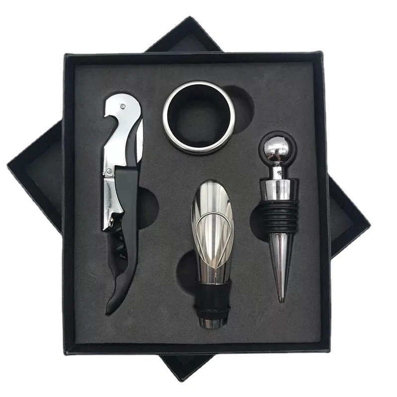 Promotion Logo Red Wooden Box Wine Bar Gift Set Wine Accessories Wine Corkscrew Opener Gift Set Wine Set