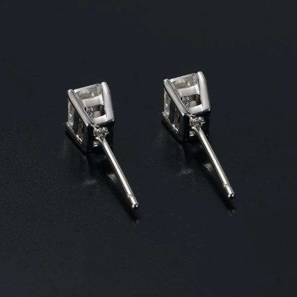 Customization Princess Cut Gra Moissanite 14K Gold Plated Earrings 6mm Stud Earring with D Gra Moissanite Platinum Gold Screw