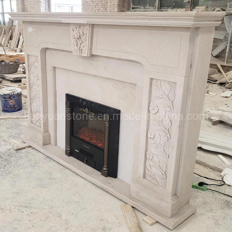 Beige Marble Fireplace Surrounds, Electric Fireplace, Outdoor Marble Fireplace