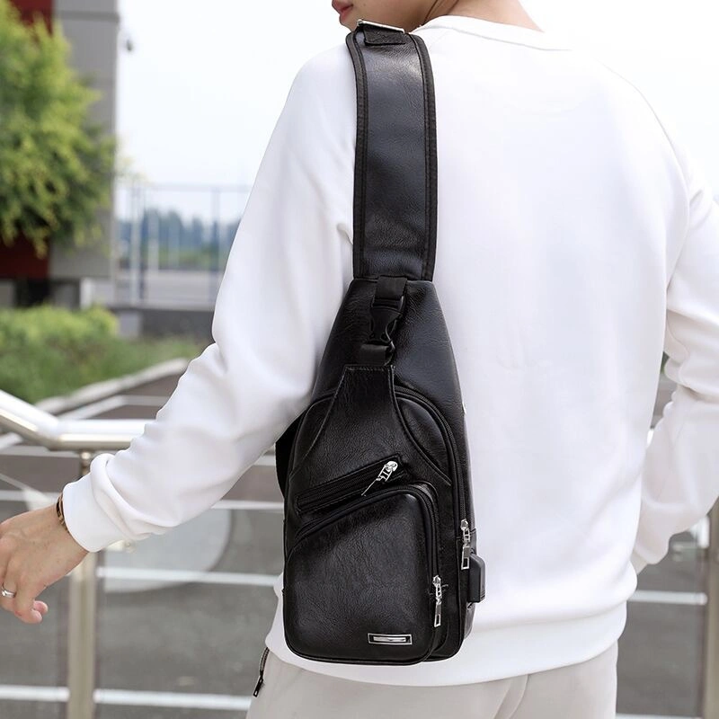 PU Waterproof Leisure USB Charging Single Shoulder Messenger Bag