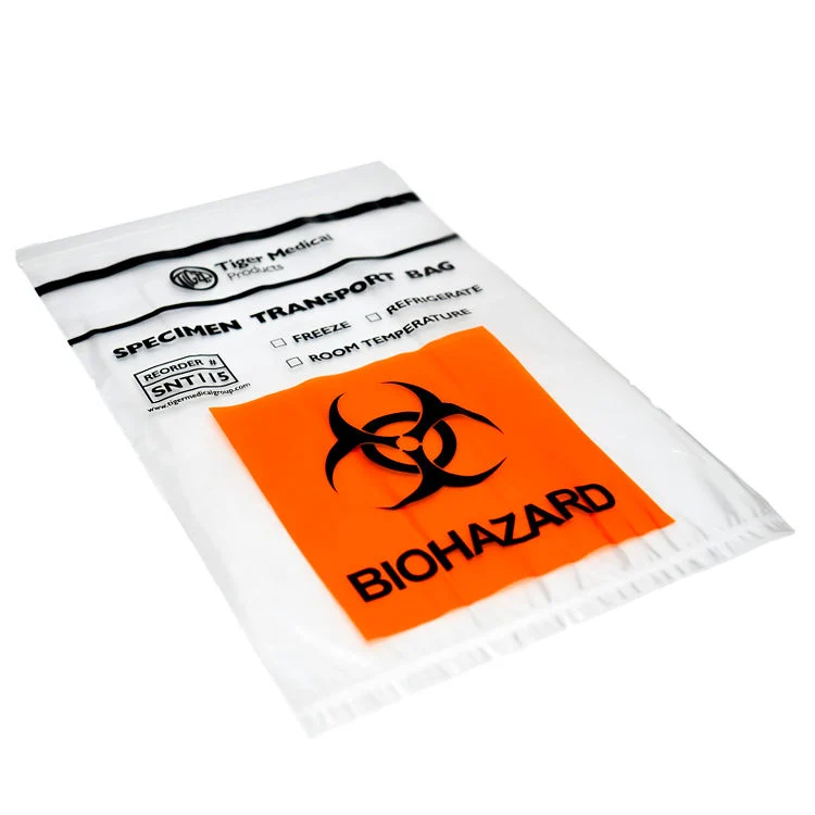 Two Pockets with Biohazard Symbol Size 6 X 9 Inch for Laboratory Custom Biohazard Plastic Medical Ziplock Specimen Bags