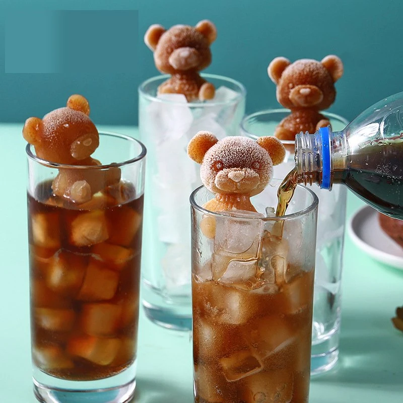 Cute Animal 3D Moldes de calidad alimentaria silicona helado cubo Bola de fabricante de oso de peluche
