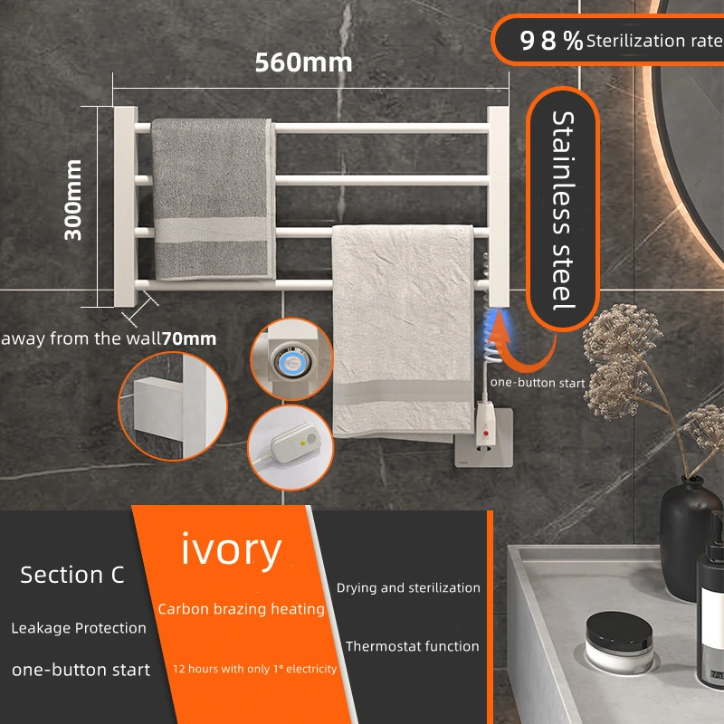 Accesorios de Baño toalla Barrido de secado Rack Acero inoxidable LED Baño eléctrico Toallero