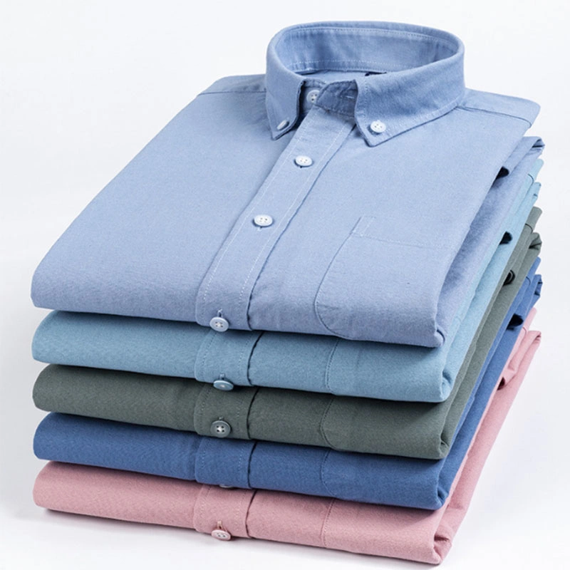 Oxford Shirts Mens High Quality Long Sleeve Custom Cotton Office Vestido Hombre sólida