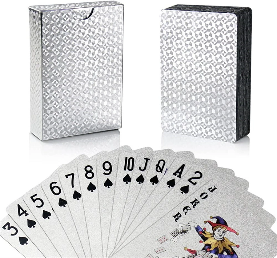 Cartes de poker Silver Foil cartes de poker de pont étanche avec Boîte cadeau