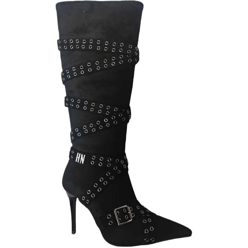 New Designed Rhinestones Pointy Side Zipper-up High Heel Boots Fashion Stiletto Retro Knee-High Boots for Women