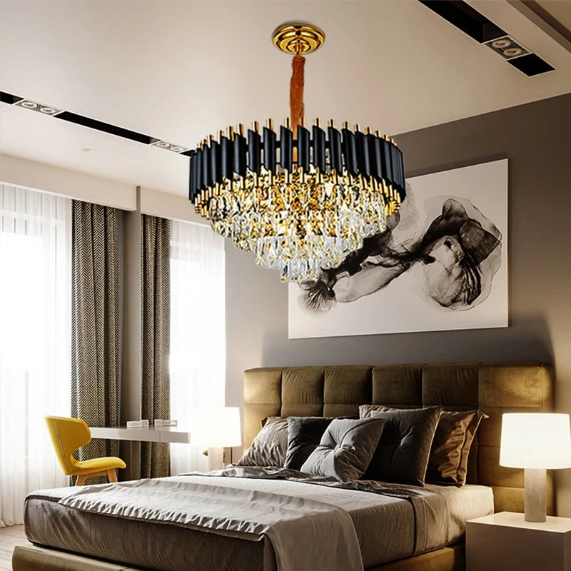 Hotel Gold Luster - Salon Crystal Grande tecto de lustres de cristal de luxo alto Luzes pendentes