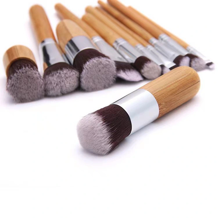 New Coming 11PCS Synthetic Hair Private Label Big Foundation Brown Color Makeup Eyebrushes