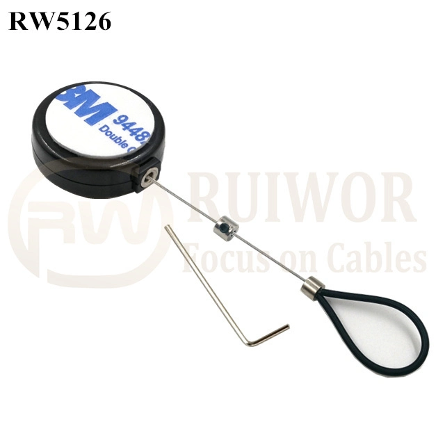 RW5126 Round Mini Anti Lost Recoiler Plus Adjustable Stainless Steel Wire Loop Coated Silicone Hose