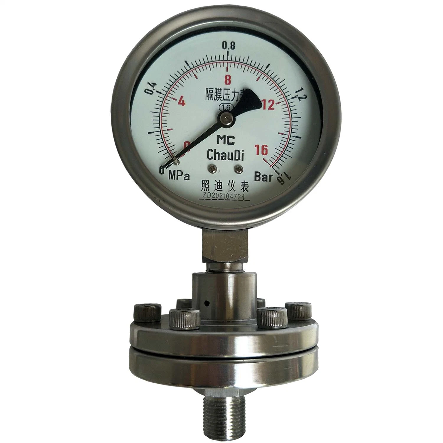 316L Diaphragm 100mm Stainless Steel Diaphragm Pressure Gauge for Natural Gas Measurement