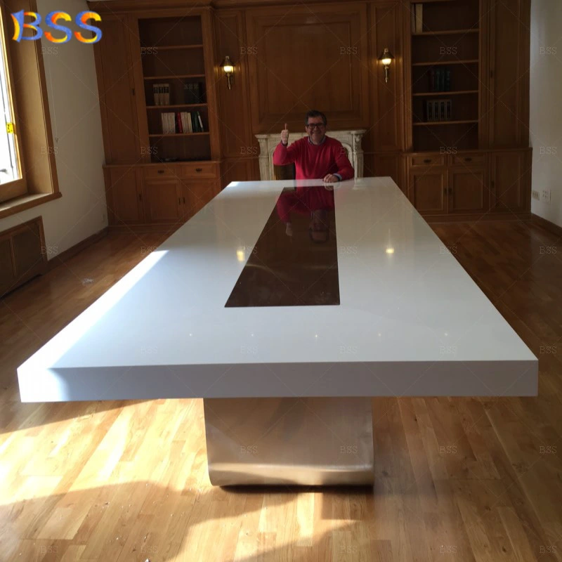 Conference Room Meeting Table Modern Design White Marble Stone Office 10FT Large Boardroom Table