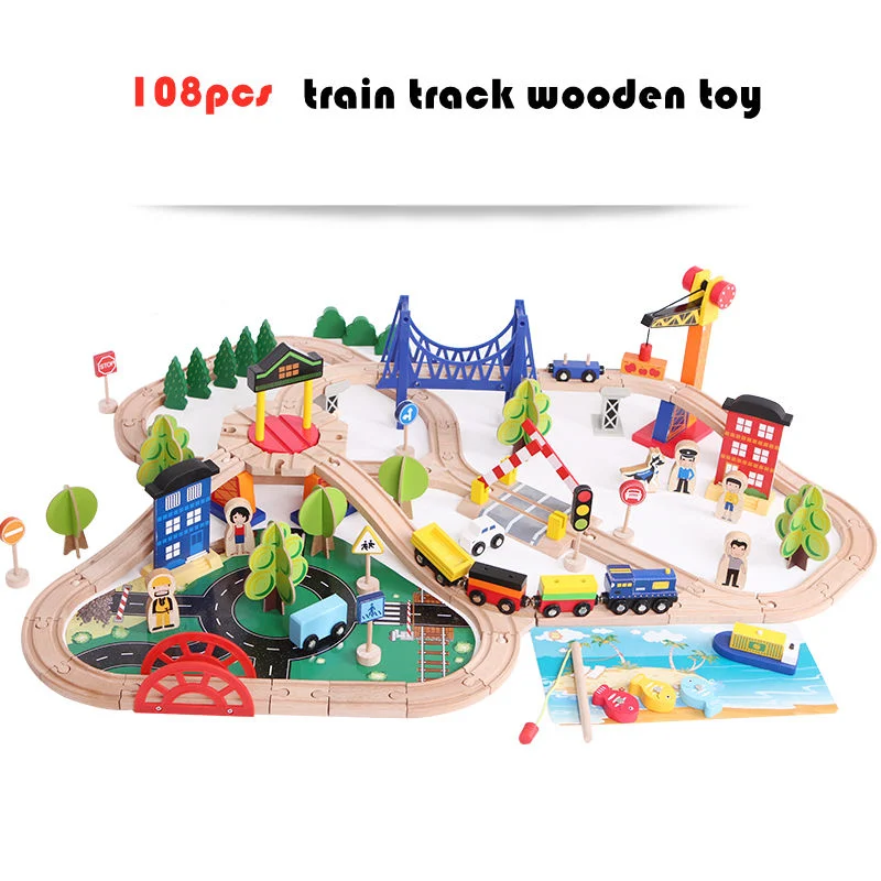 108PCS Beech Wood Children Educational Toy Wooden Track Set