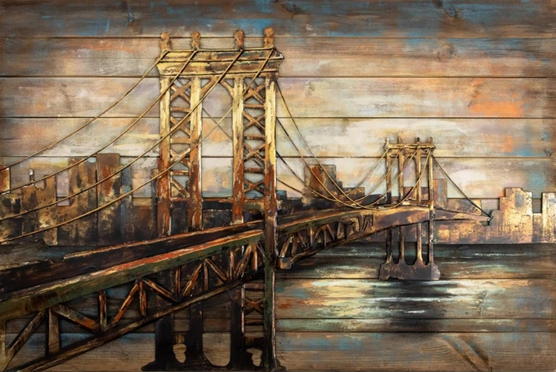 [فنّي] أرجح فنون [لفنك] [فلّ وول] فن خشب لوح رسم Bridge Ready to Hang 3D Metal Wall Art Abstract Home الديكور