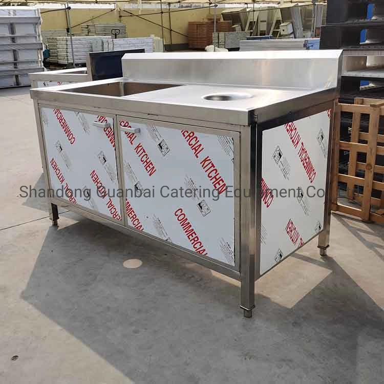 Factory Made Commercial Kitchen Sink Stainless Steel Sink Cabinet with Debris Hole for Hotel and Restaurant