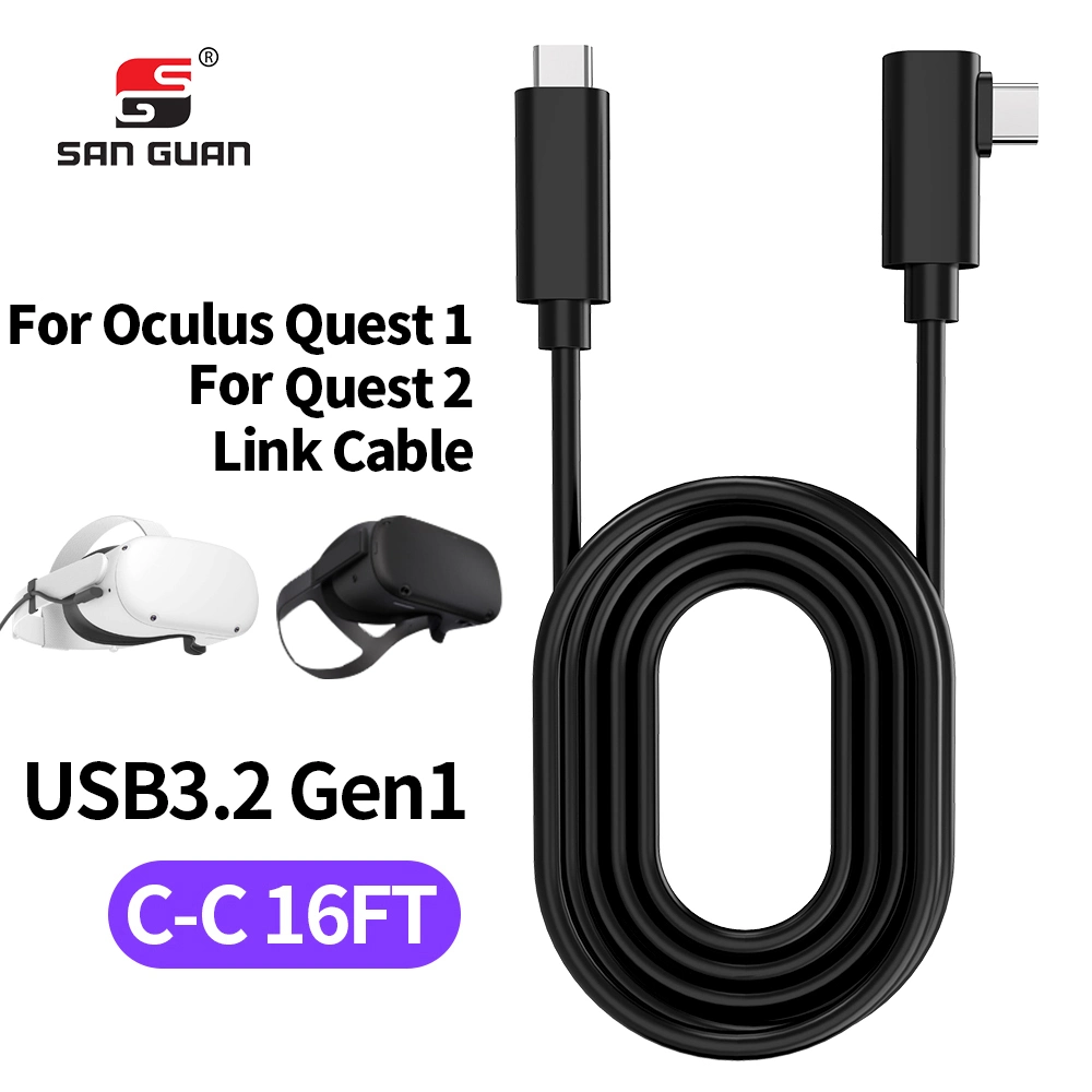 سماعة رأس USB C 3.2 الجيل الأول من الجيل الأول من الجيل الثالث من الجيل الثالث من الجيل الثالث بطول 16 قدمًا/5 أمتار كبل نقل بيانات بسرعة 5 جيجابت في الثانية و3 أمبير قابل للشحن السريع كمبيوتر ألعاب ارتباط Oculus Quest