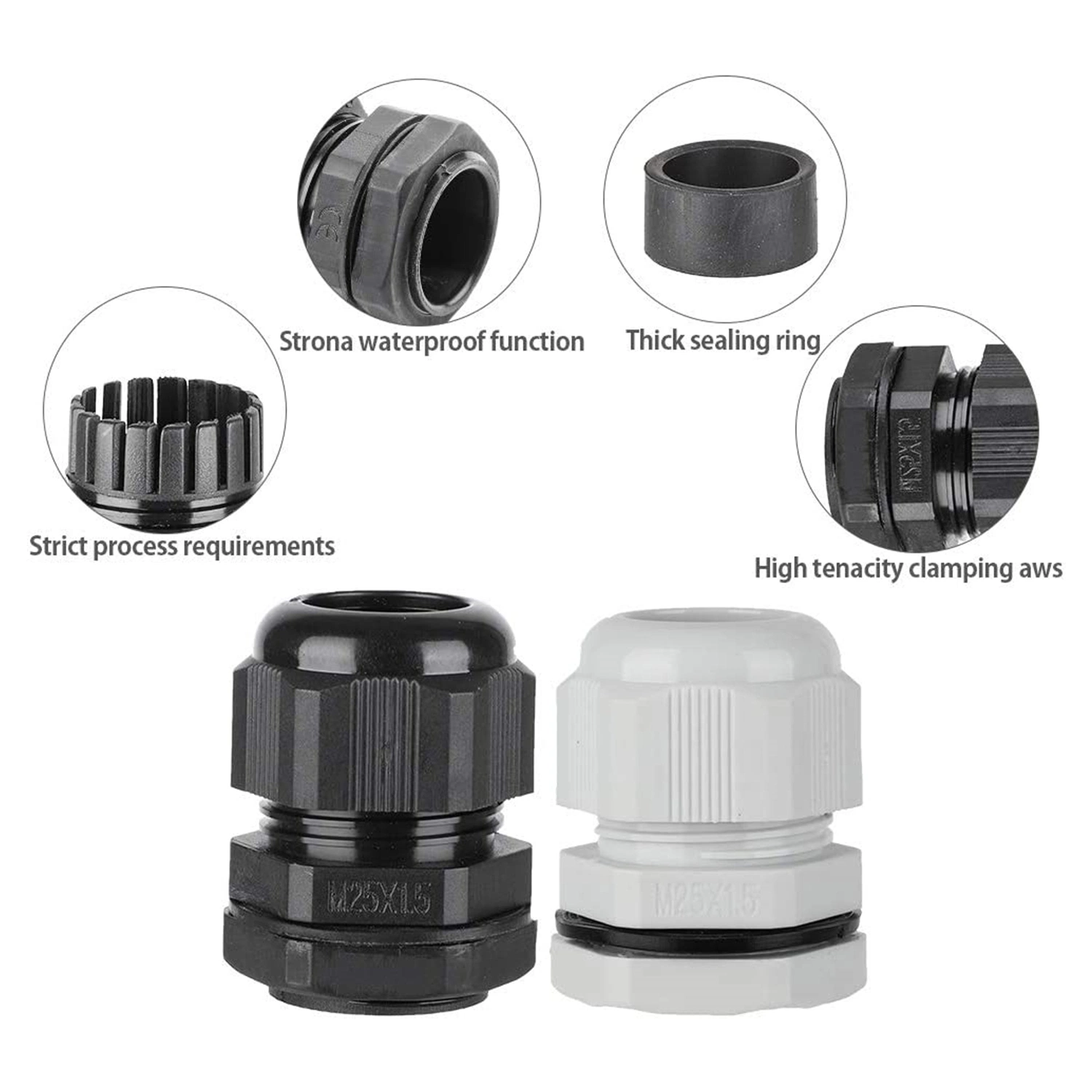 Premium Nylon Pg9 Cable Gland 4~8mm Adjustable IP68 Waterproof Cable Glands Joints Waterproof Cable Gland Connector with Gaskets Grey