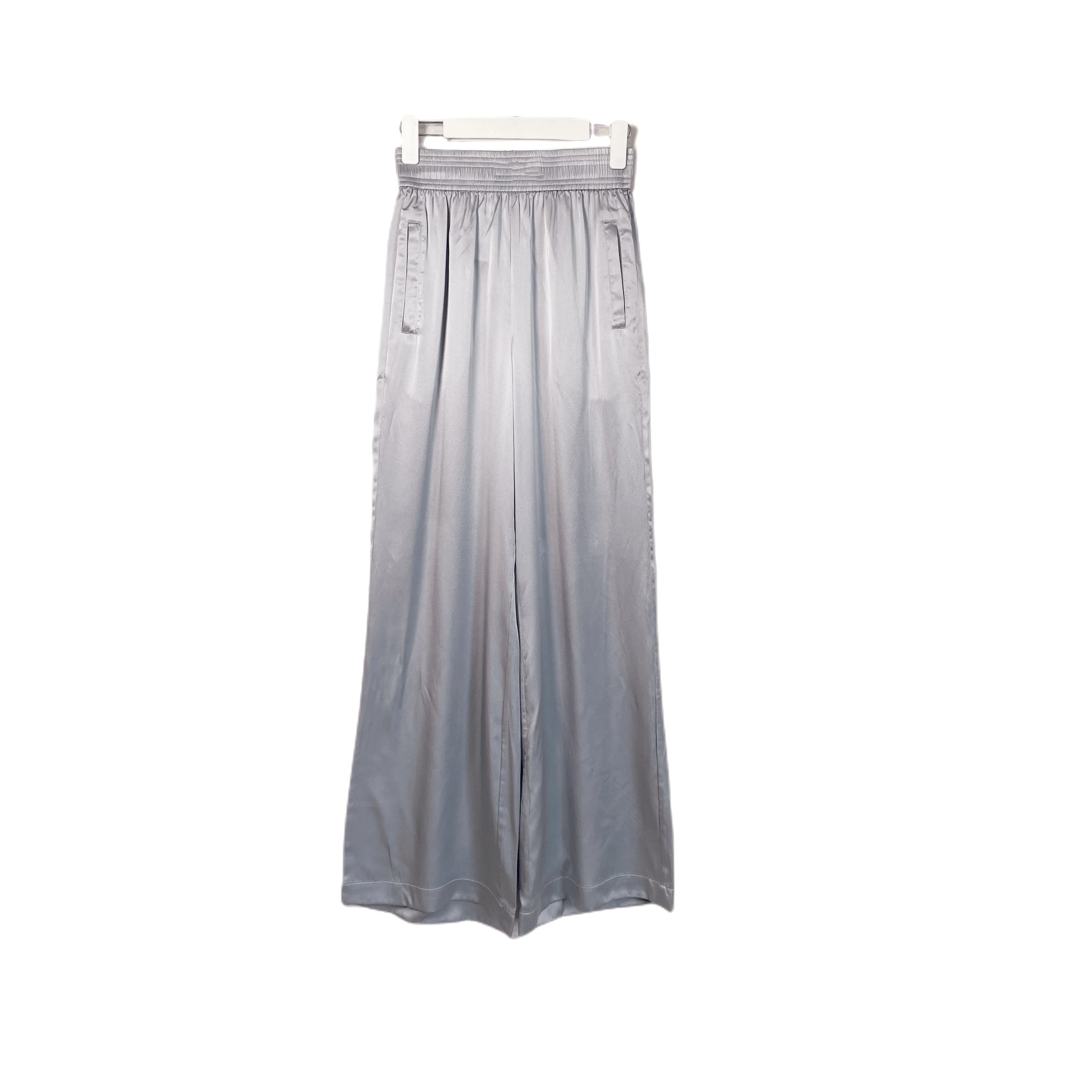 Calças de perna larga Pajama para mulher Satin Silk com elástico folgado casual Calças com cintura no lounge