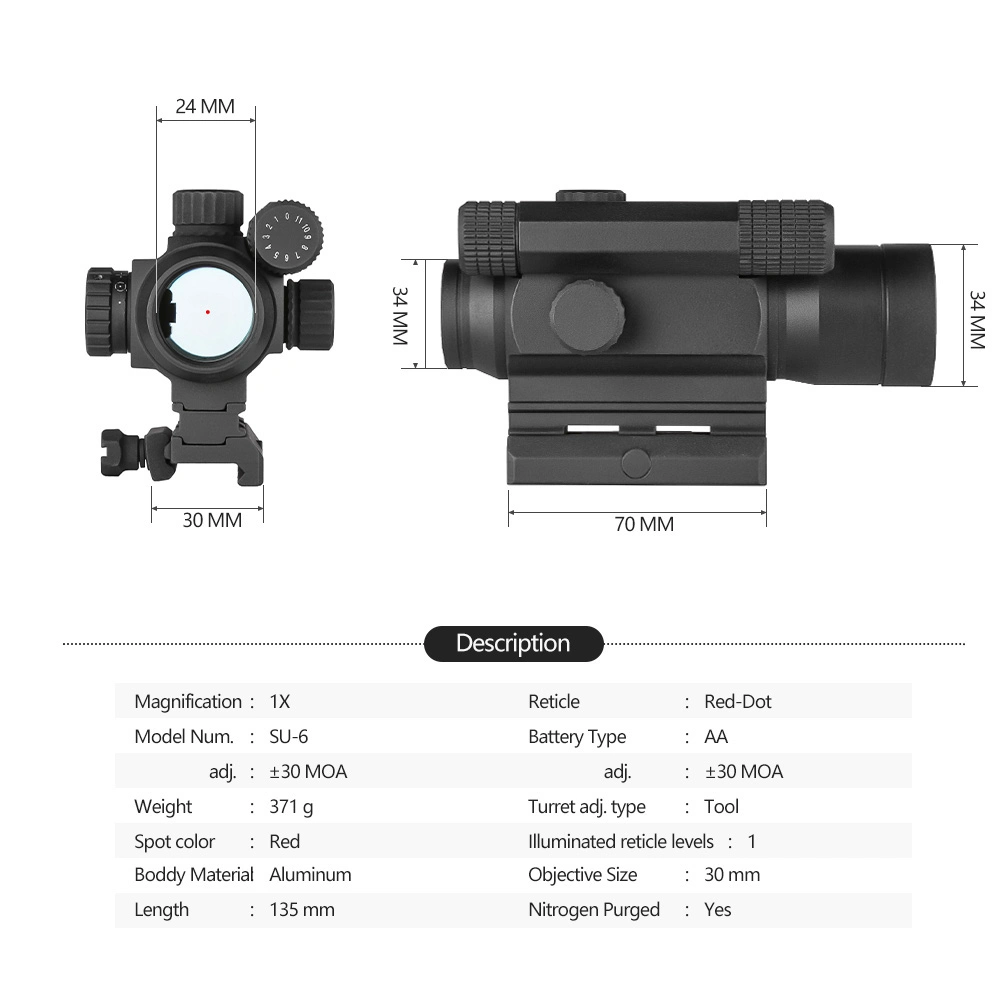 Spina Optics Adjustment Scope Red DOT Sight 4 Reticle for Outdoor Shooting