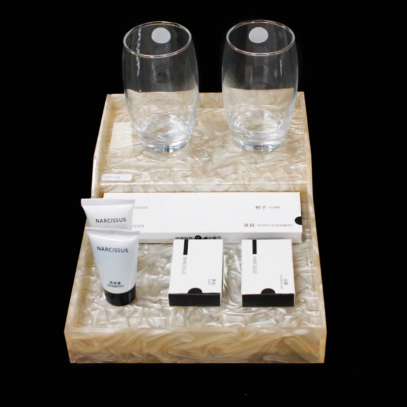 Hotel Suppliers Customized Rectangular Cup Holder Acrylic Bathroom Amenity Tray with Drawer