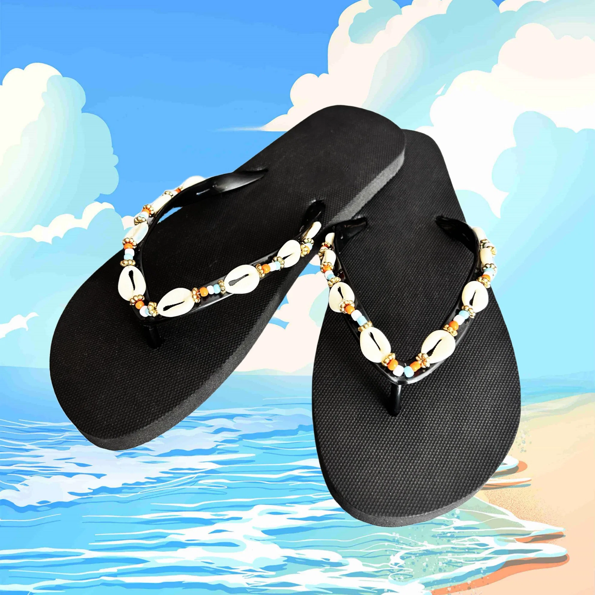 China Factory impresión personalizada de logotipos mujeres al aire libre EVA Ladies Beach Sandalias Zapatillas Flip Flop