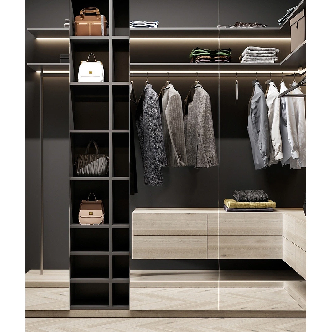 Modern MDF Sliding Door Glass Furniture Bedroom Walk in Wardrobe Design Customize Organizer Armoire Custom Closet Wardrobe