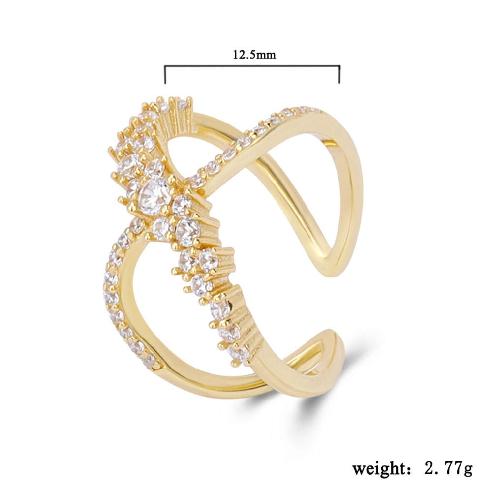 Joacii Fine Jewelry 925 Sterling Silver 18K Gold Plated Wrap Around Double Zircon X Infinity Shaped Ring