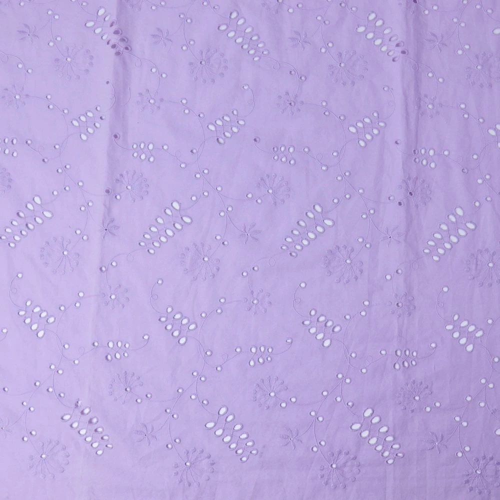 Purple 100% Cotton Eyelet Foral Embroidery Lace Fabric