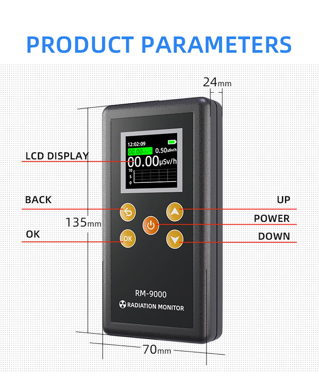 Beta Gamma X-ray Tester Radioactive Detector LCD HD Display Tester