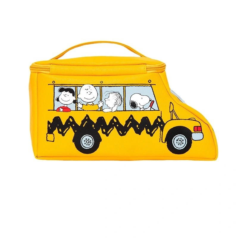 Children Cartoon Portable Makeup School Bus Design Multifunctional Desktop Storage PU Material Travel Wash Bag