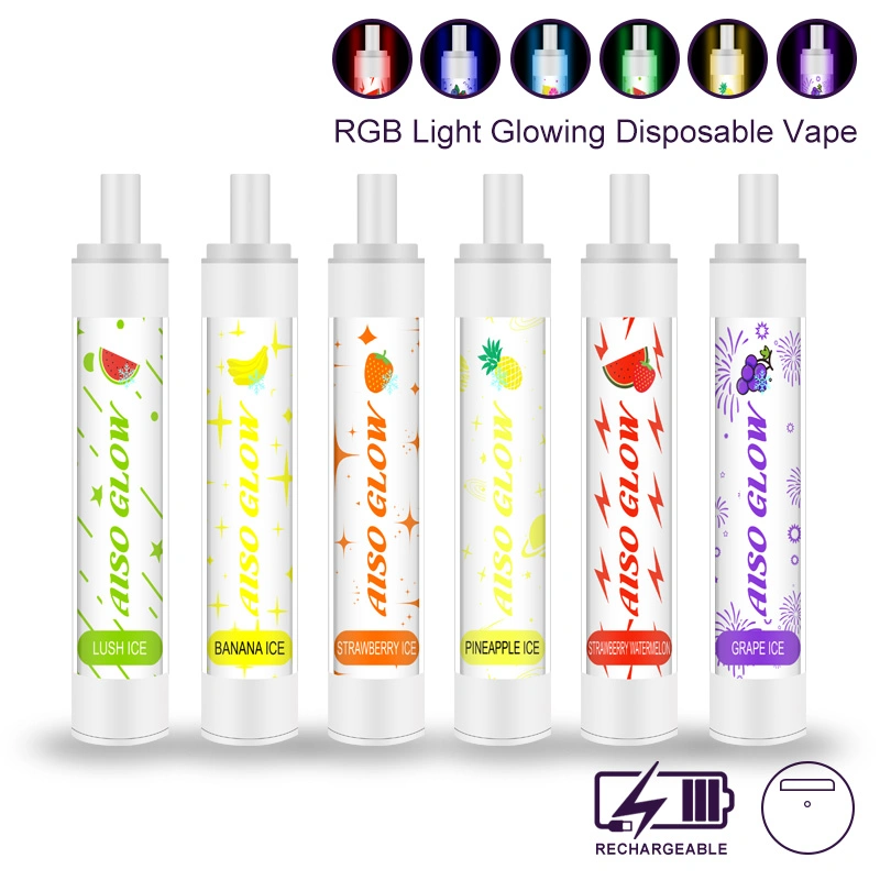 Vape E-Liquid 2600 Puffs Round Drip Tip Rechargeable RGB Flashing