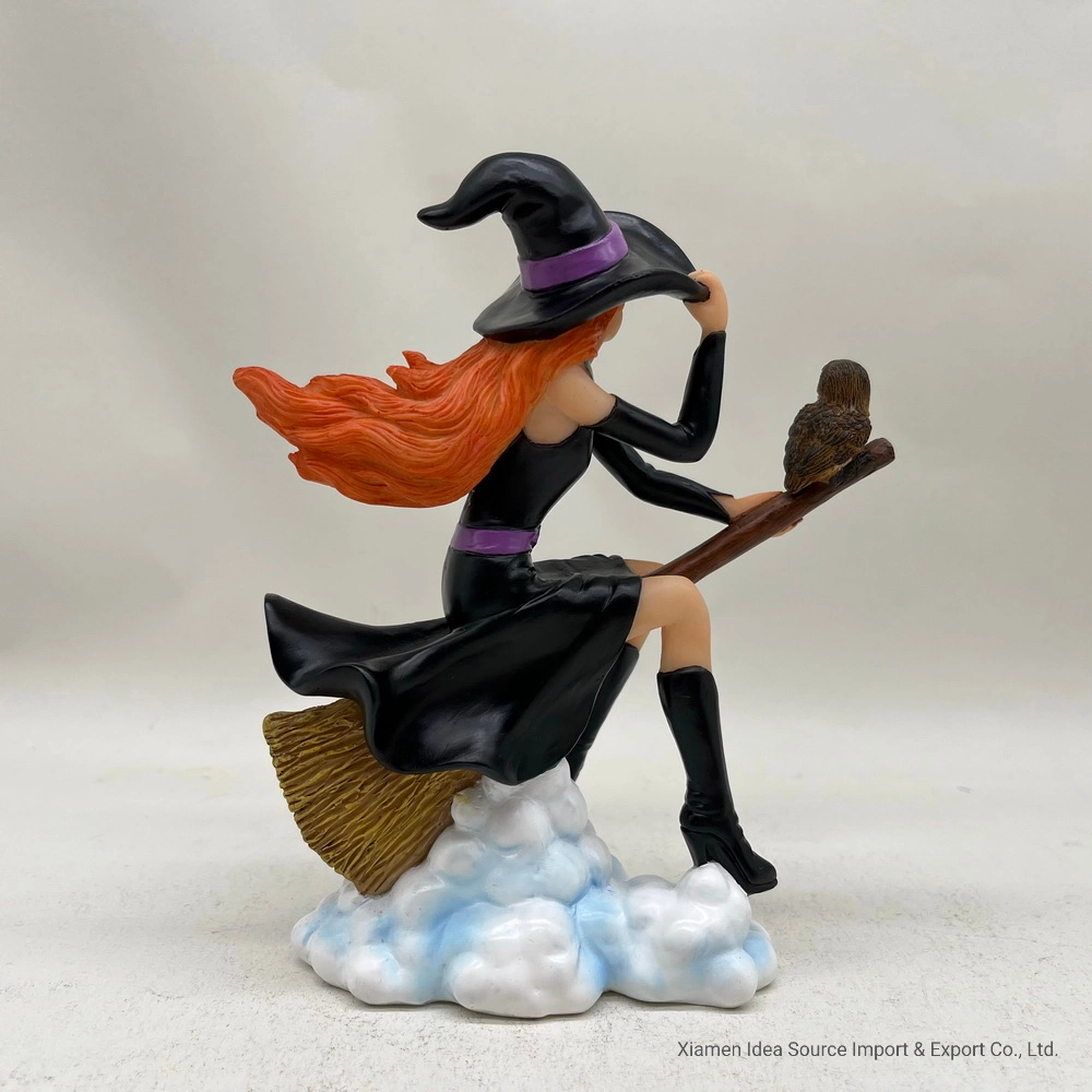 Nuevo diseño de Halloween de resina al por mayor de la fábrica de volar joven bruja Figurine