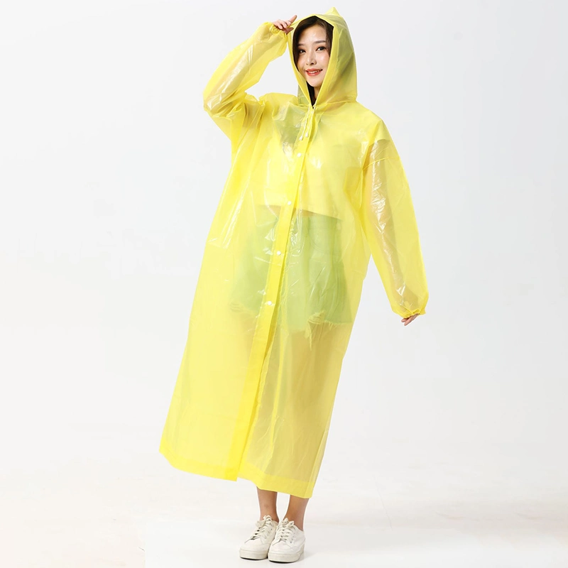 Adult Raincoat Portable EVA Rain Coats Reusable Rain Poncho with Hood and Elastic Cuff Sleeves