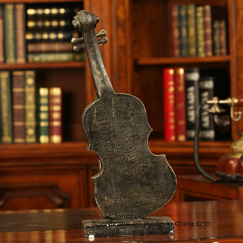 Imitated Bronze Finish Elegant Polyresin Violin Statue Study Room Decoration