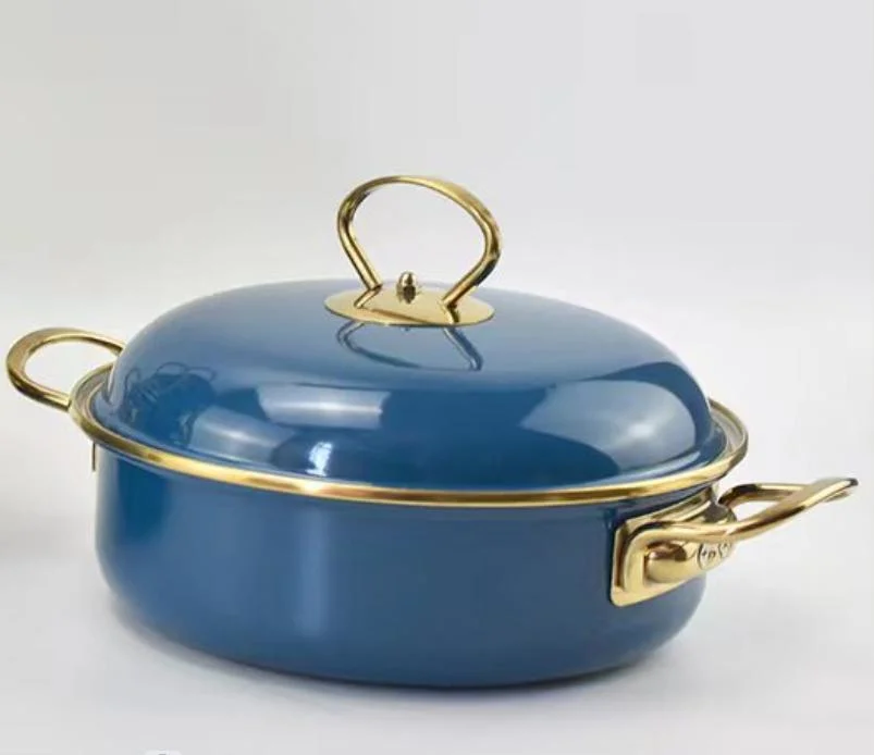 New Style Kitchenware Enamel Casserole Pot Food Cooking Pot with Golden Stainless Steel Handle