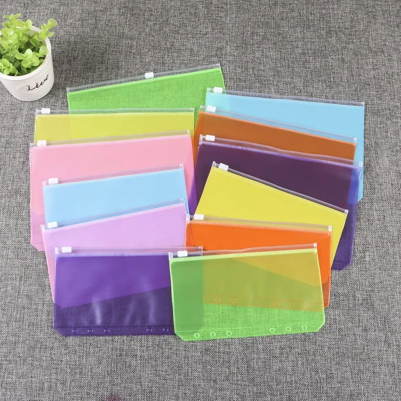 El Cuaderno de tamaño A6 Bolsillos con cremallera impermeable de plástico Binder Folders 6 agujeros de Zipper bolsas de hojas sueltas