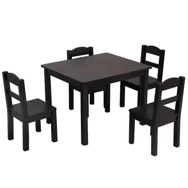 Reasonable Price Wholesale Wooden Students Furniture Black Children Desk and 4 Chairs Kid's Table Set of 5