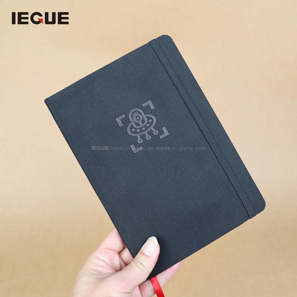 2022 Офисная A5 Fabric Notebook с тисненым логотипом Hardcover Black Linen Текстурированная крышка Perfect Bind Daily Journa