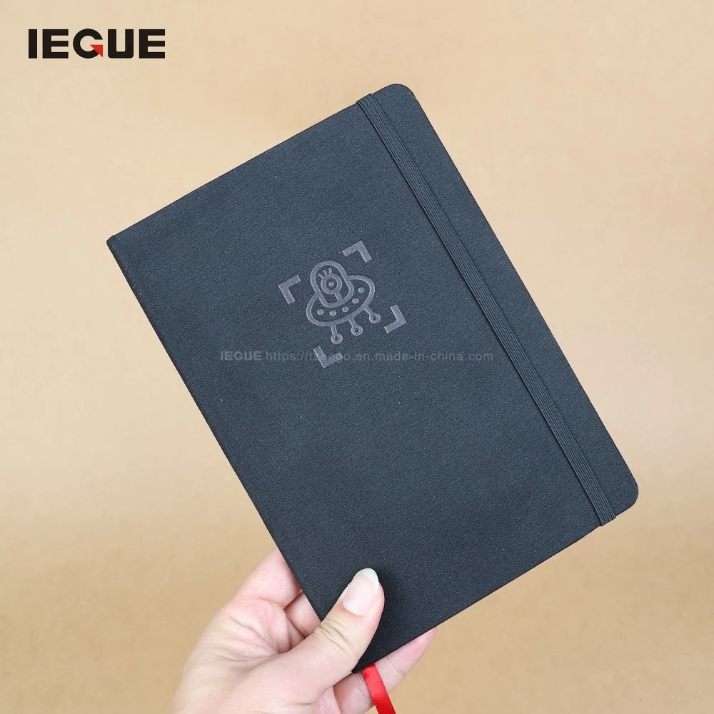 2022 Office A5 capa dura de logotipo Debossed Notebook tecido de linho Black Tampa texturizados vincular diariamente Journa perfeito