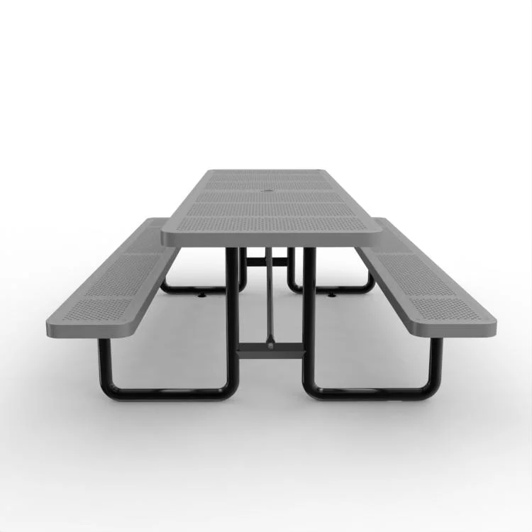 OEM 96" Outdoor Rectangular Picnic Table, Seaside and Curbside Public Metal Table and Chairs, Expanded Metal, Gray