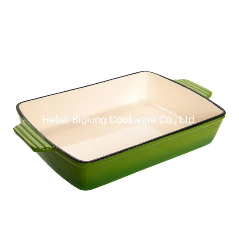 Enameled Rectangular Cast Iron Cooking Roasting Cookware Pan for Table Dish Plate FDA Approved