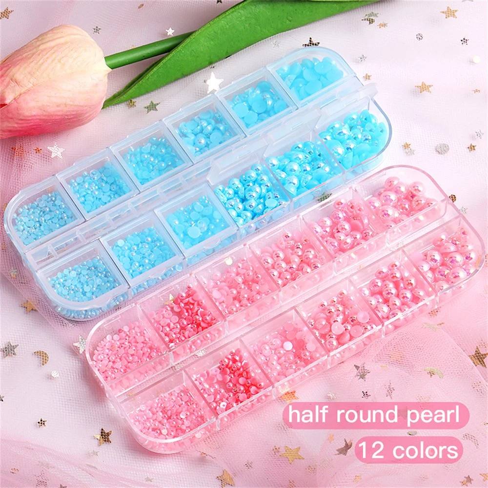 Ab Nail Rhinestones Mermaid Pearl 3D Nail Art Pearl Crystals Flat Bottom Half Round Mixed Size Nails Art Decorations